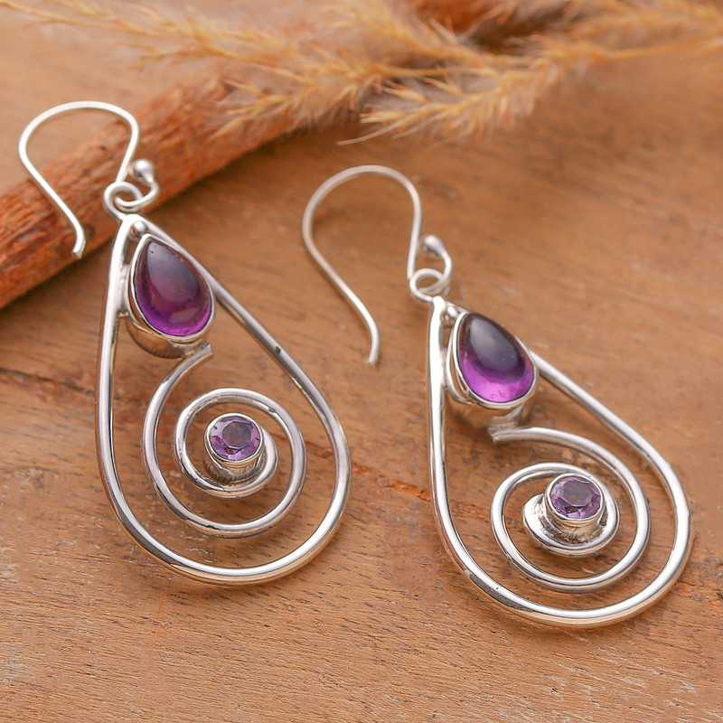Classic Bohemian Synthetic Purple Cubic Zirconia Dangle Earrings
